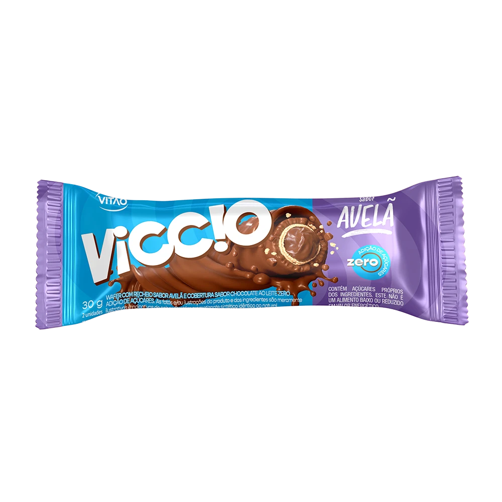 Rolinho Wafer Coberto Chocolate Avelã Zero Açúcar Viccio 30G