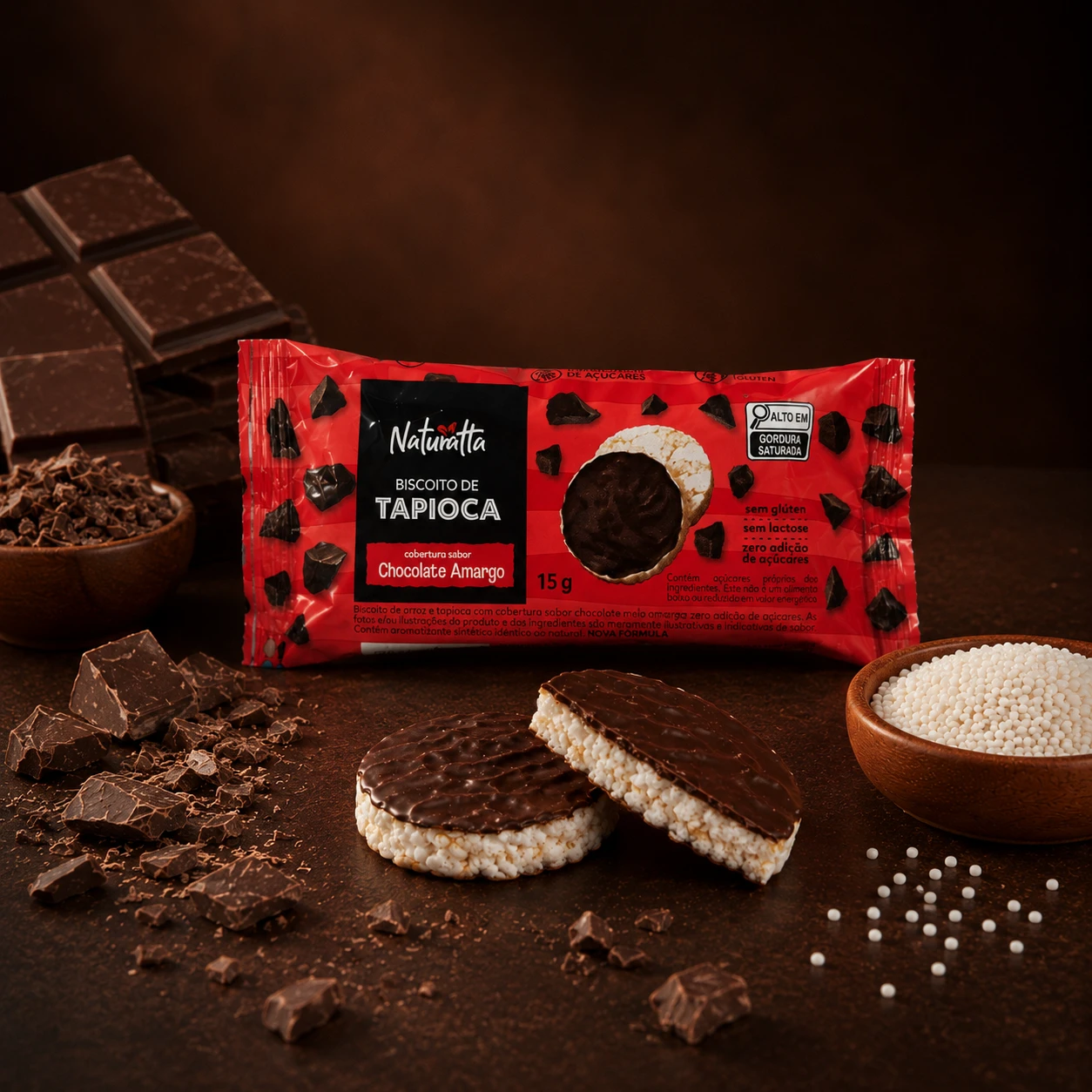 Biscoito Tapioca Chocolate Zero Açúcar Naturatta 15G