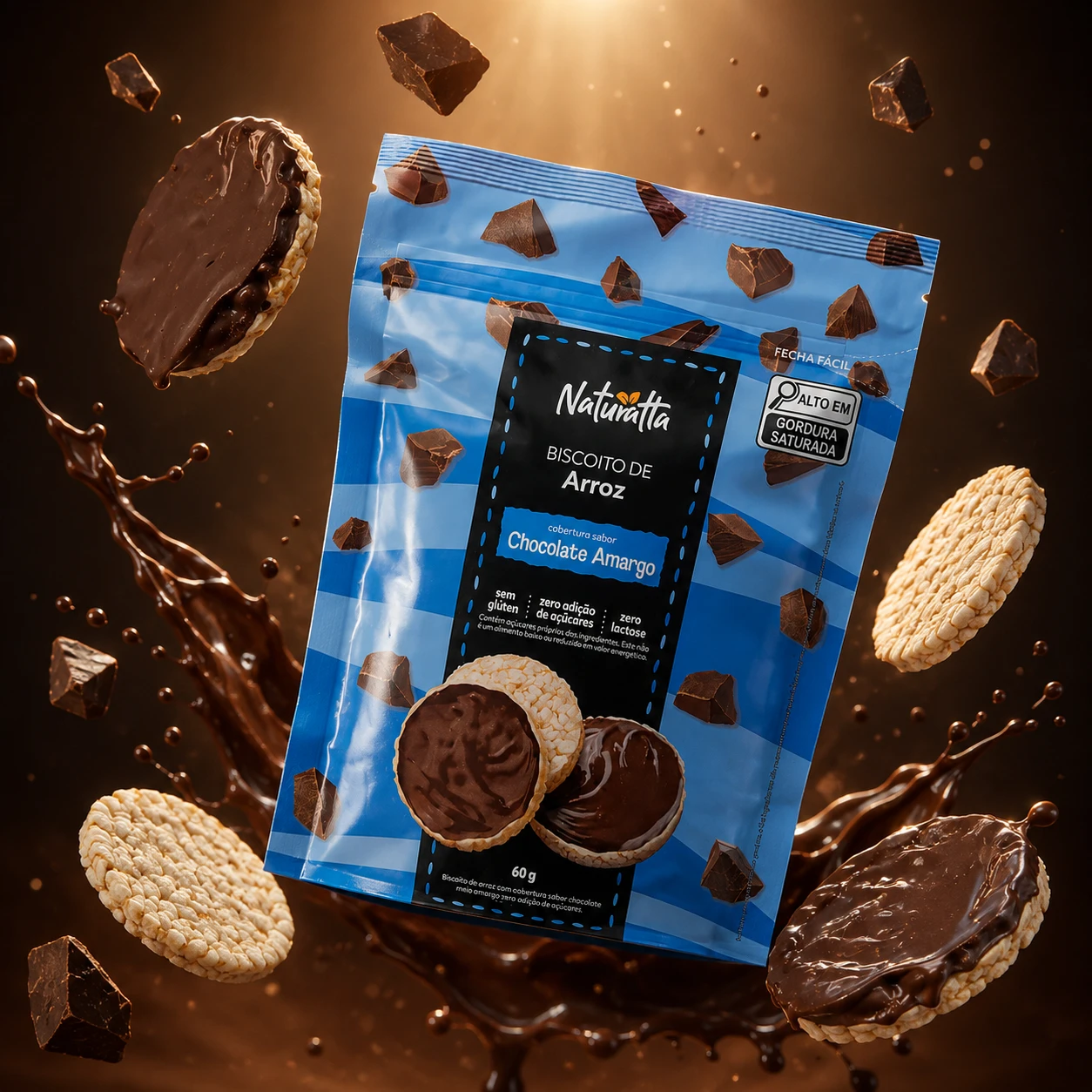 Biscoito Arroz Chocolate Zero Açúcar Naturatta 60G