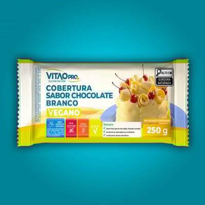 Barra de Cobertura Sabor Chocolate Branco Vegano Zero Açúcar VitaoPRO 250G