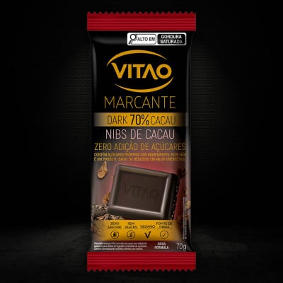 Chocolate 70% Amargo Nibs Zero Açúcar Marcante 70G