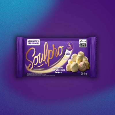 Barra de Cobertura Sabor Chocolate Proteico Branco Zero Açúcar Soulpro 250G