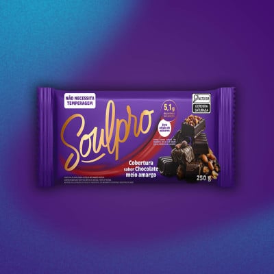 Barra de Cobertura Sabor Chocolate Proteico Meio Amargo Zero Açúcar Soulpro 250G
