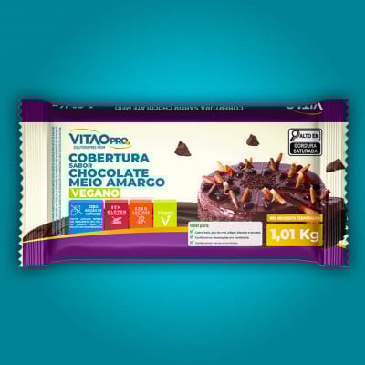 Barra de Cobertura Sabor Chocolate Meio Amargo Zero Açúcar VitaoPRO 1,01Kg