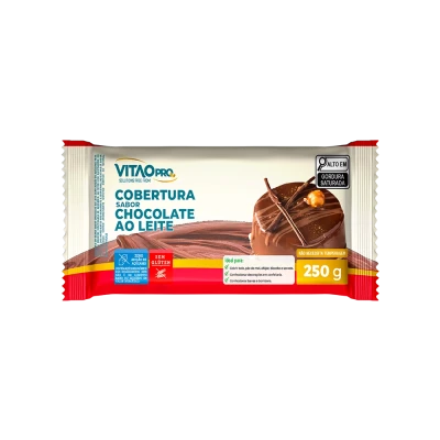 Barra de Cobertura Sabor Chocolate Ao Leite Zero Açúcar VitaoPRO 250G