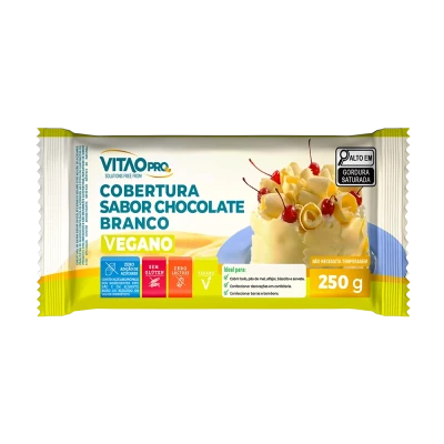 Barra de Cobertura Sabor Chocolate Branco Vegano Zero Açúcar VitaoPRO 250G