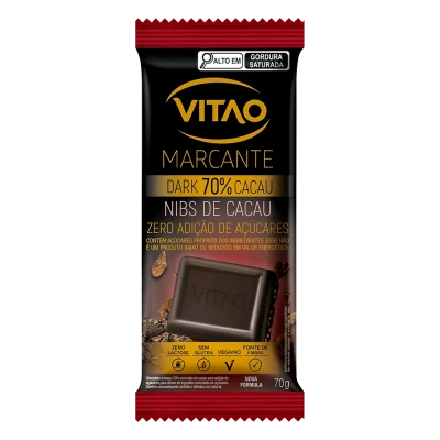 Chocolate 70% Amargo Nibs Zero Açúcar Marcante 70G
