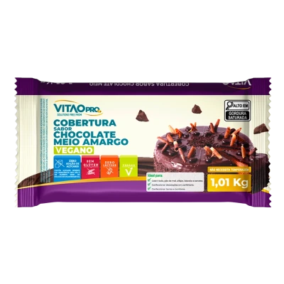 Barra de Cobertura Sabor Chocolate Meio Amargo Zero Açúcar VitaoPRO 1,01Kg