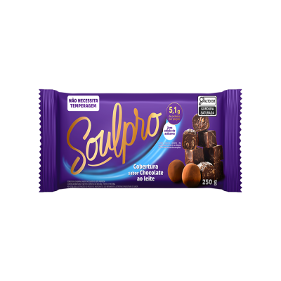 Barra de Cobertura Sabor Chocolate Proteico Ao Leite Zero Açúcar Soulpro 250G