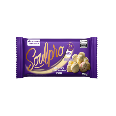 Barra de Cobertura Sabor Chocolate Proteico Branco Zero Açúcar Soulpro 250G