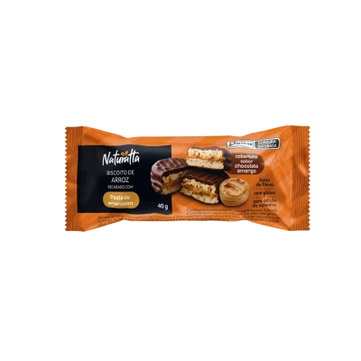Biscoito Arroz Amendoim Coberto Chocolate Zero Açúcar Naturatta 40G